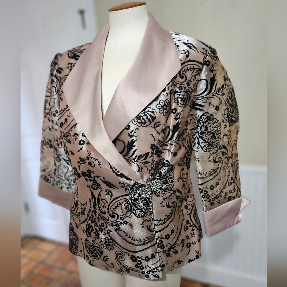 R & M Richards Pink Floral Satin Blazer